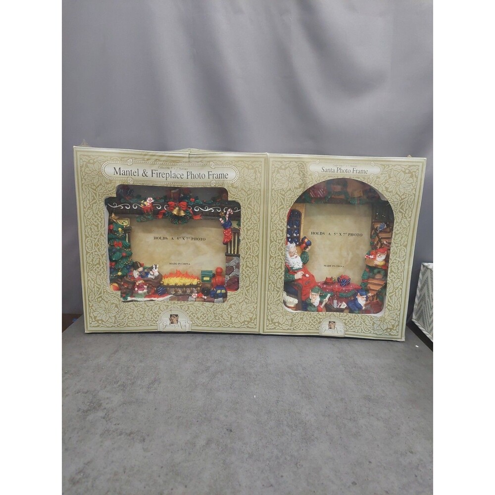 New Grandeur Noel Mantel Fireplace set of 2 Santa Photo Frames 5x7
